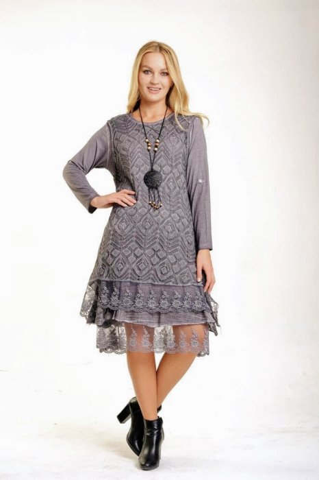 Rochie gri boho chic cu volane [2]
