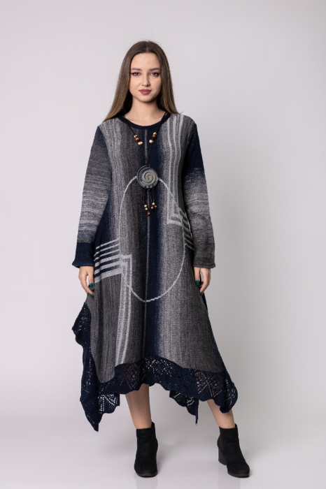 Rochie gri boho chic tricotata cu baza asimetrica [3]