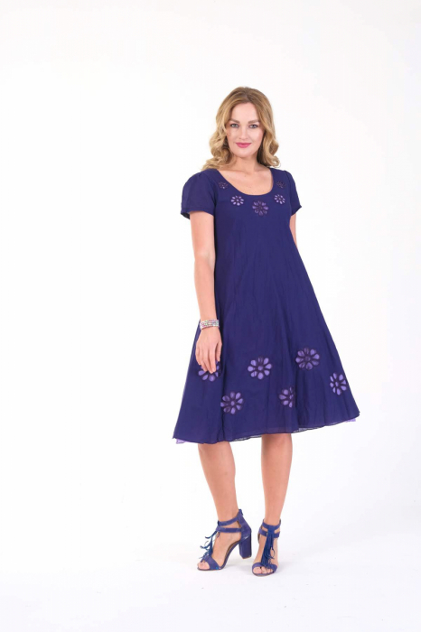 Rochie indigo cu detaliu floral perforat [4]
