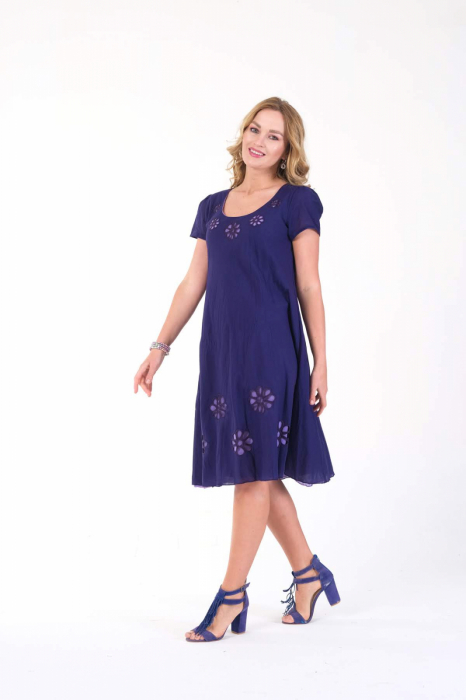 Rochie indigo cu detaliu floral perforat [2]