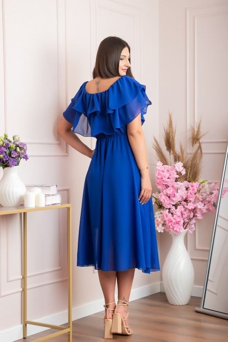 Rochie Joyce eleganta din voal cu volane - Albastru regal [4]
