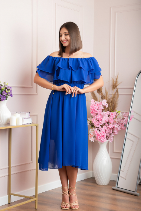 Rochie Joyce eleganta din voal cu volane - Albastru regal [2]