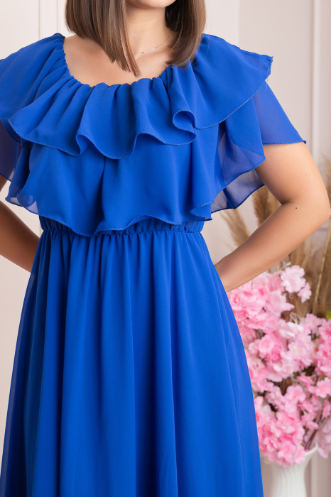 Rochie Joyce eleganta din voal cu volane - Albastru regal [3]