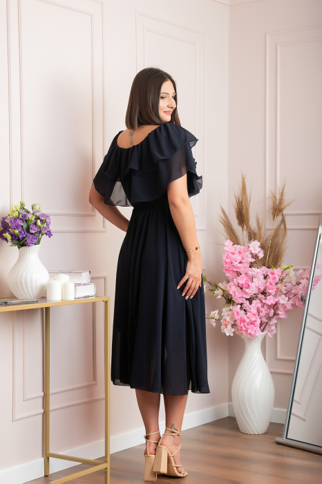 Rochie Joyce eleganta din voal cu volane - Bleumarin [4]