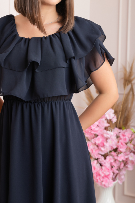 Rochie Joyce eleganta din voal cu volane - Bleumarin [3]