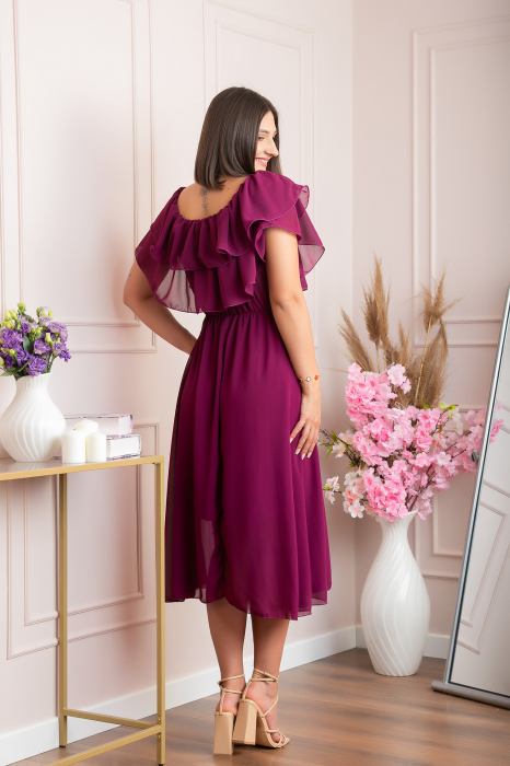 Rochie Joyce eleganta din voal cu volane - Magenta [4]