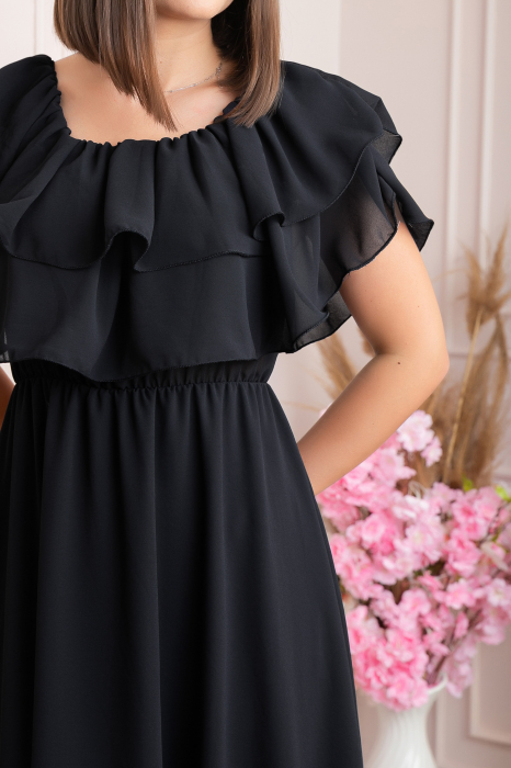 Rochie Joyce eleganta din voal cu volane - Negru [3]