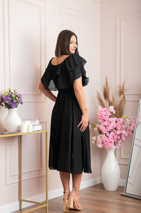 Rochie Joyce eleganta din voal cu volane - Negru [4]