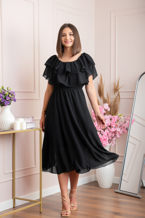 Rochie Joyce eleganta din voal cu volane - Negru