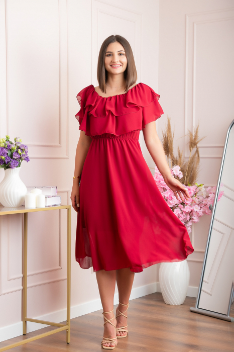 Rochie Joyce eleganta din voal cu volane - Grena
