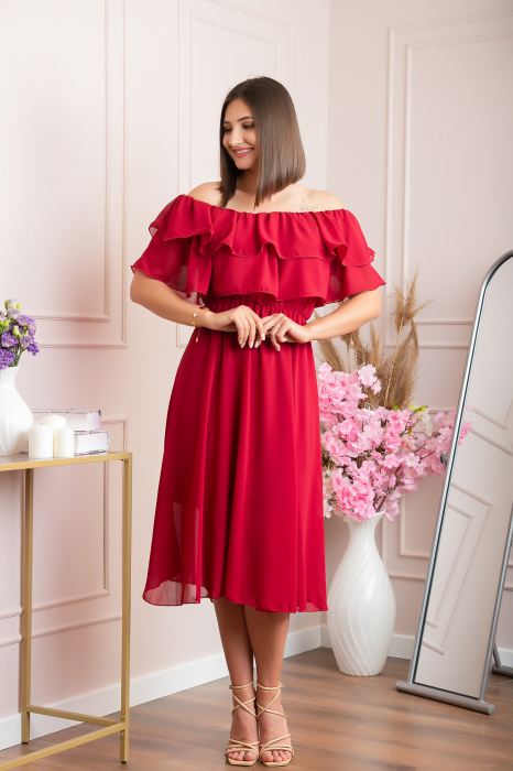 Rochie Joyce eleganta din voal cu volane - Grena [2]