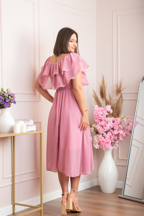 Rochie Joyce eleganta din voal cu volane - Roz pudrat [4]