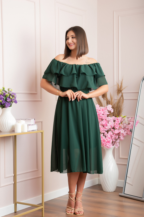 Rochie Joyce eleganta din voal cu volane - Verde [2]