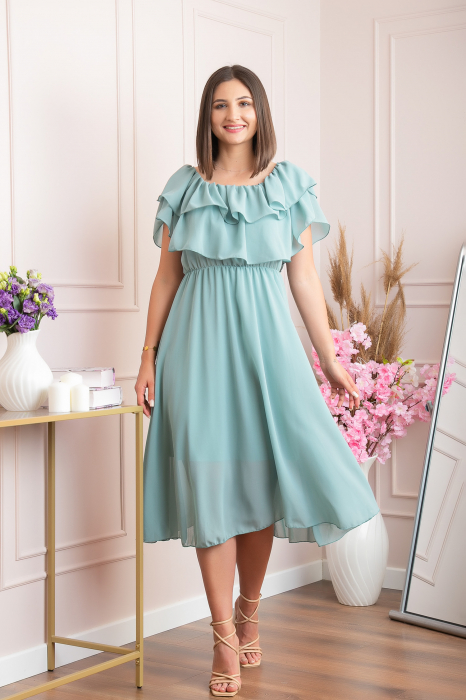 Rochie Joyce eleganta din voal cu volane - Verde mint