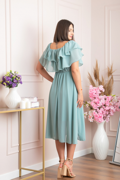 Rochie Joyce eleganta din voal cu volane - Verde mint [4]
