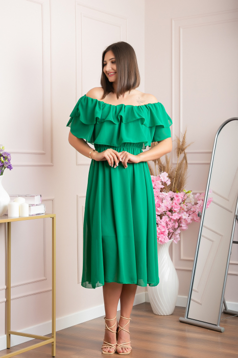 Rochie Joyce eleganta din voal cu volane - Verde smarald [2]