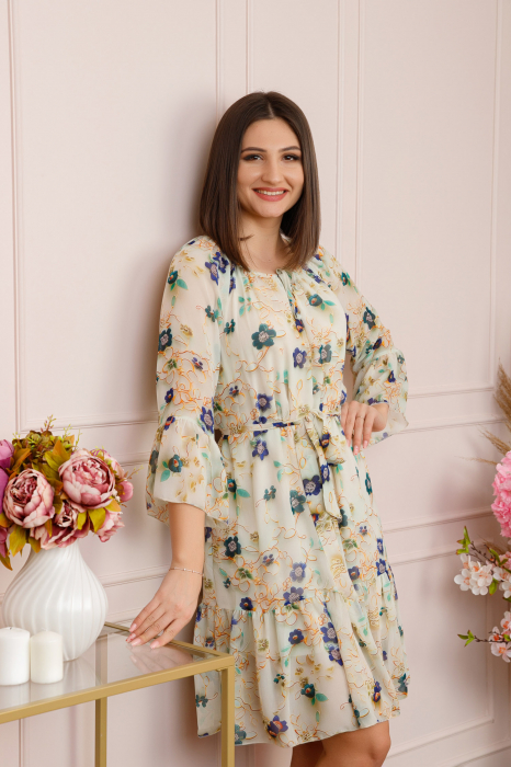 Rochie Juliette din voal cu volanase si imprimeu floral bleumarin [3]