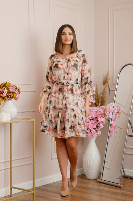 Rochie Juliette din voal cu volanase si imprimeu floral corai [4]