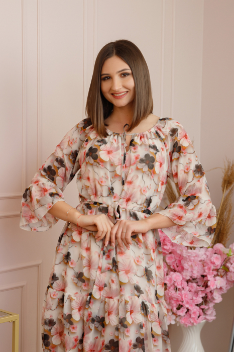 Rochie Juliette din voal cu volanase si imprimeu floral corai [2]