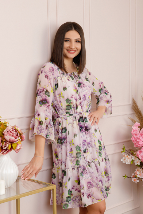 Rochie Juliette din voal cu volanase si imprimeu floral lila [3]