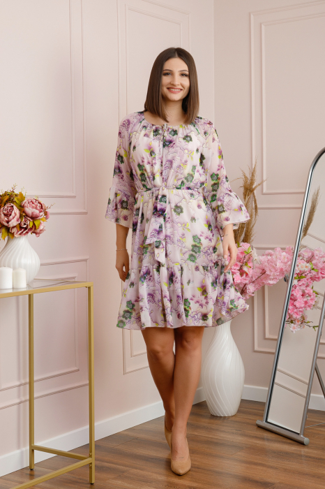 Rochie Juliette din voal cu volanase si imprimeu floral lila [4]