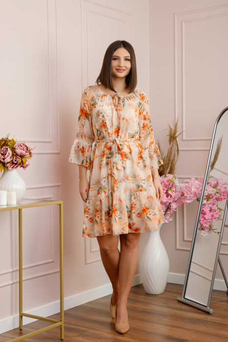 Rochie Juliette din voal cu volanase si imprimeu floral orange [4]