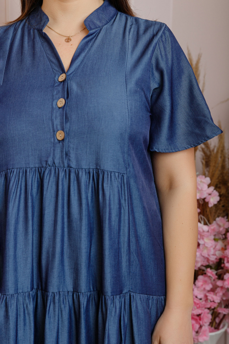 Rochie June cu aspect satinat si volane - Albastru [2]
