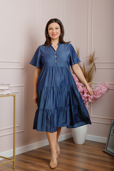 Rochie June cu aspect satinat si volane - Albastru [3]