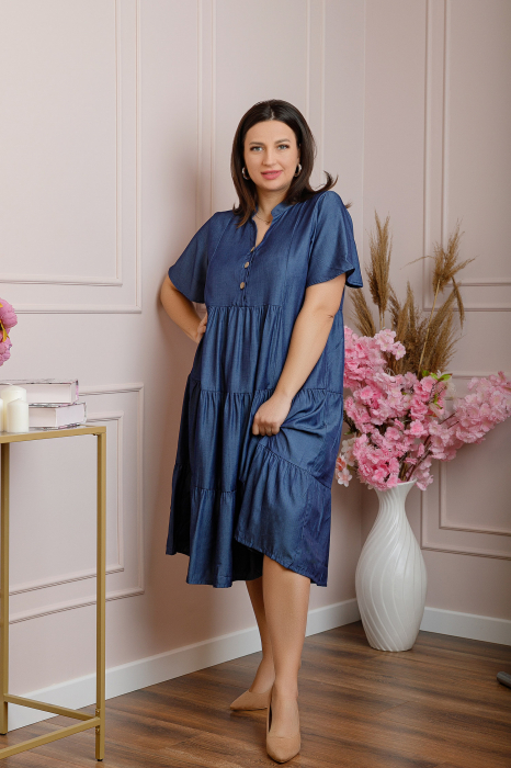 Rochie June cu aspect satinat si volane - Albastru [4]