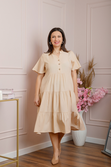 Rochie June cu aspect satinat si volane - Crem [3]