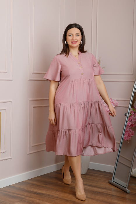 Rochie June cu aspect satinat si volane - Roz [3]
