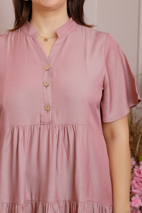 Rochie June cu aspect satinat si volane - Roz [2]