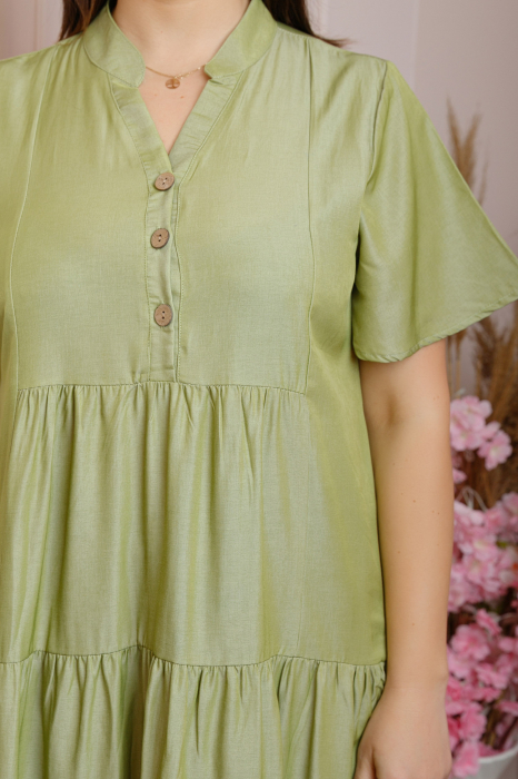Rochie June cu aspect satinat si volane - Verde [2]