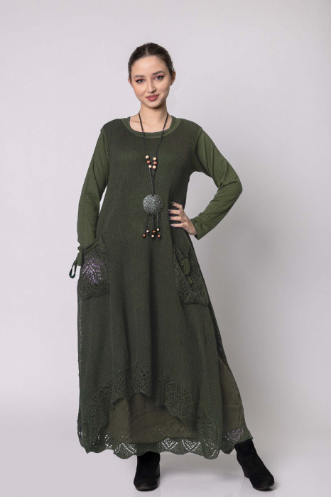 Rochie kaki boho chic cu baza asimetrica [4]
