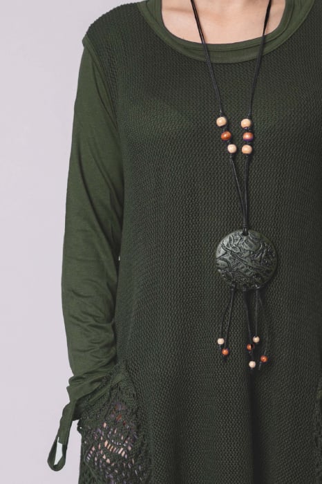 Rochie kaki boho chic cu baza asimetrica [2]