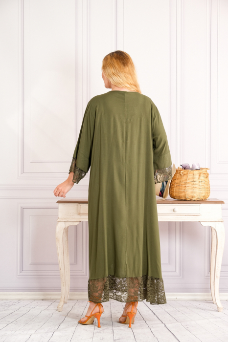 Rochie kaki boho chic cu buzunare din dantela [3]