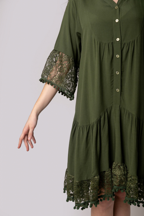 Rochie kaki boho chic cu volane si nasturi [2]