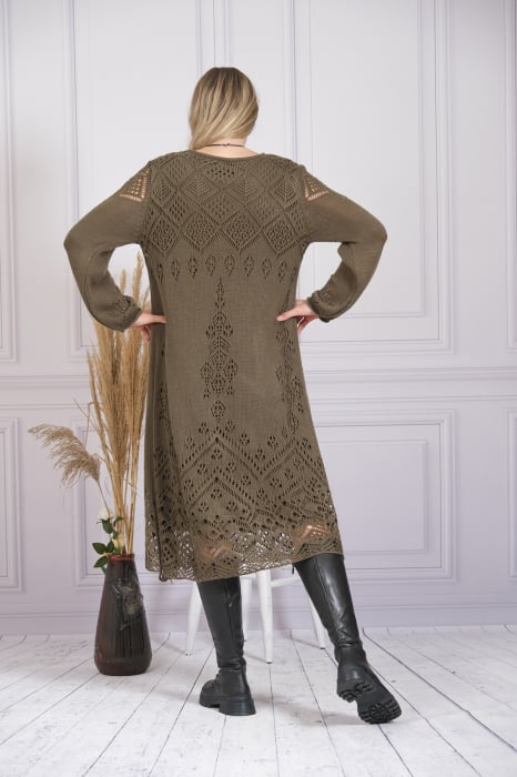Rochie kaki boho chic tricotata cu detaliu perforat [2]