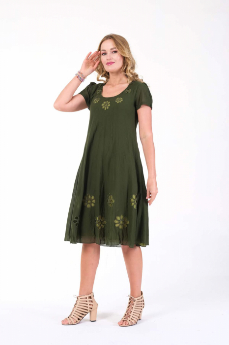 Rochie kaki cu detaliu floral perforat [2]