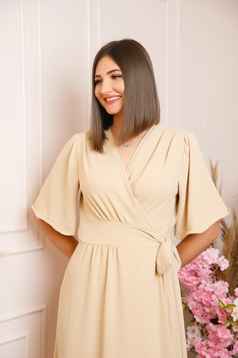 Rochie Lara petrecuta cu maneci scurte - Crem [2]
