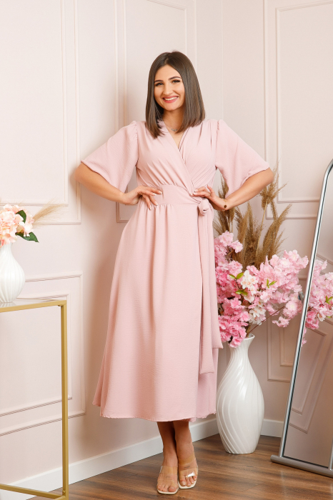 Rochie Lara petrecuta cu maneci scurte - Roz pastel [5]