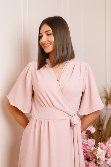 Rochie Lara petrecuta cu maneci scurte - Roz pastel [2]