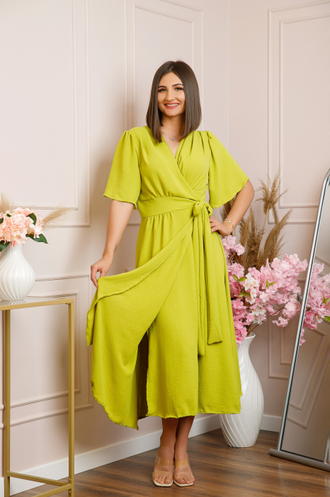 Rochie Lara petrecuta cu maneci scurte - Verde fistic [4]