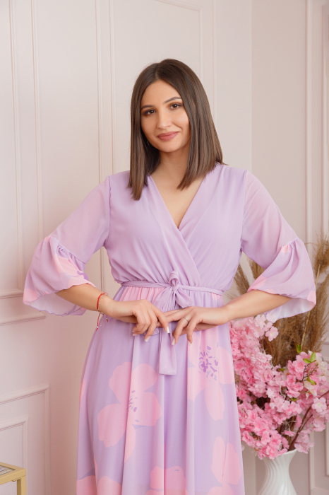 Rochie Lucy eleganta din voal cu imprimeuri florale - Lila [2]