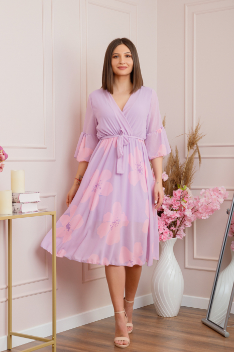 Rochie Lucy eleganta din voal cu imprimeuri florale - Lila [4]