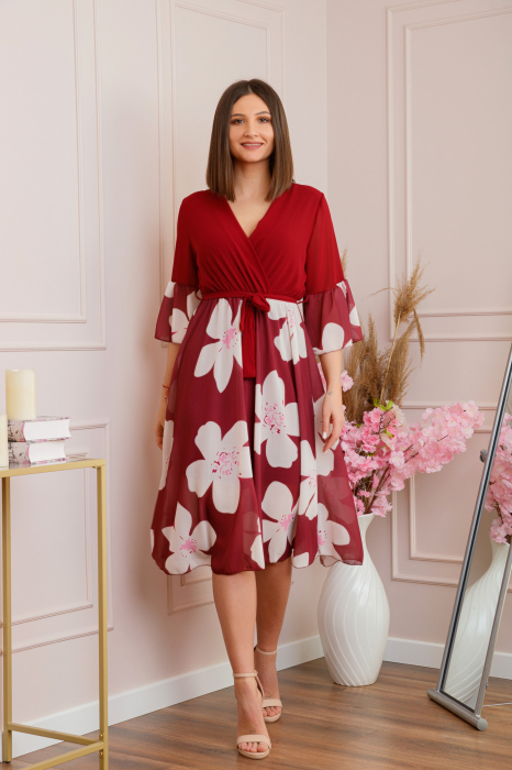 Rochie Lucy eleganta din voal cu imprimeuri florale - Grena [4]