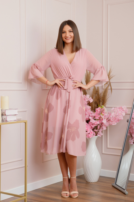 Rochie Lucy eleganta din voal cu imprimeuri florale - Roz [3]
