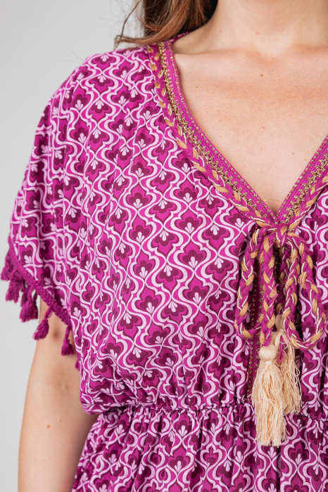 Rochie magenta cu ciucuri si model mandala [3]