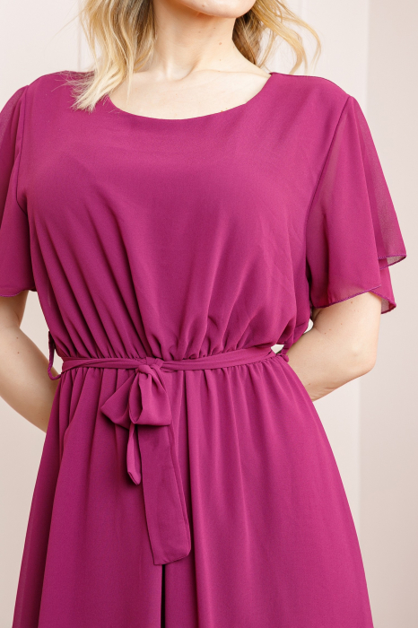 Rochie magenta din voal cu cordon in talie [2]