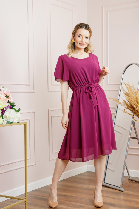 Rochie magenta din voal cu cordon in talie [4]